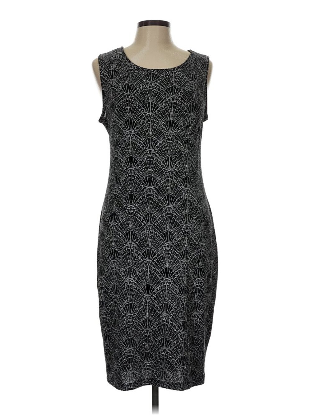Art Deco Geometric Fan Print Sleeveless Sheath Dress L